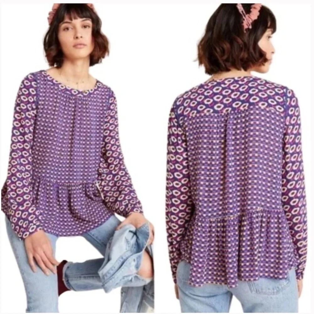 Anthropologie Sz XS Maeve Royal Purple/Fuschia Cheyenne Peplum - Picture 2 of 6
